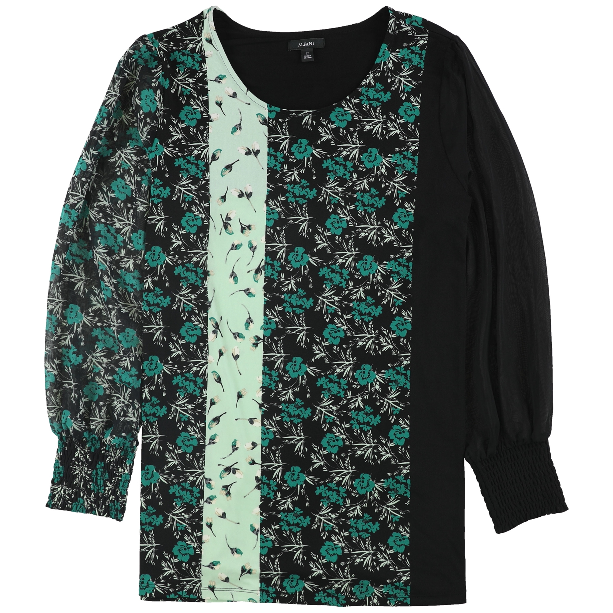 Alfani Womens Smocked-Cuff Tunic Blouse, Green, Small